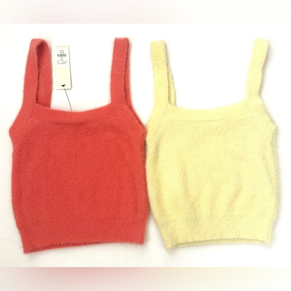 NWT GLO Fashion Francesca's Collections set of 2 Coral/yellow Knit crop tank XS - Picture 6 of 6